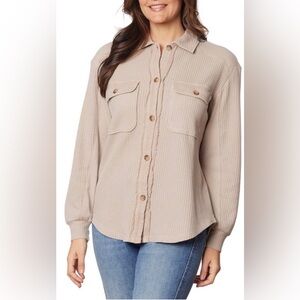 NWT Briggs New York Tan Button-Down Waffle Shirt size L